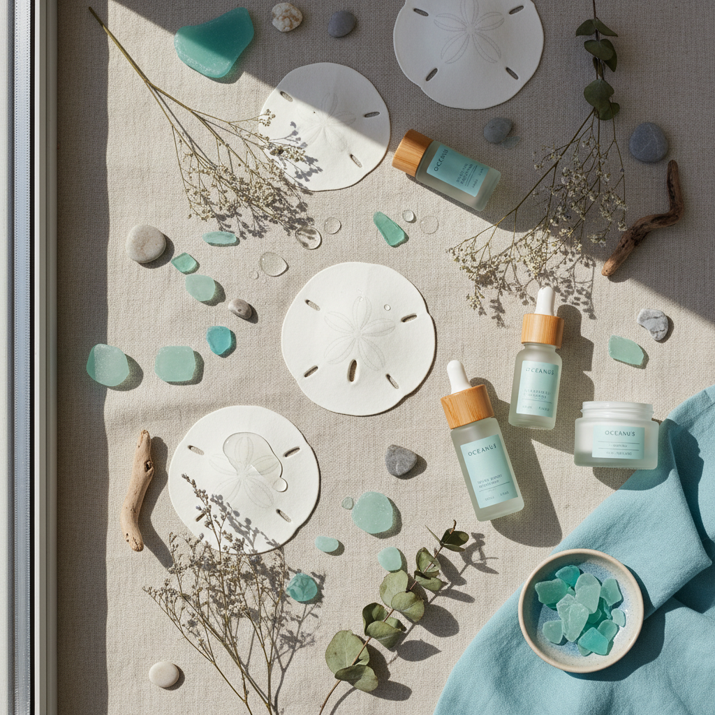 Coastal flat lay with sand dollars